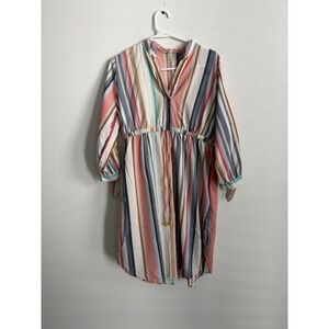 Mint of Blush Striped Tunic Dress Multicolor Elastic Waist Tie Sleeve Medium